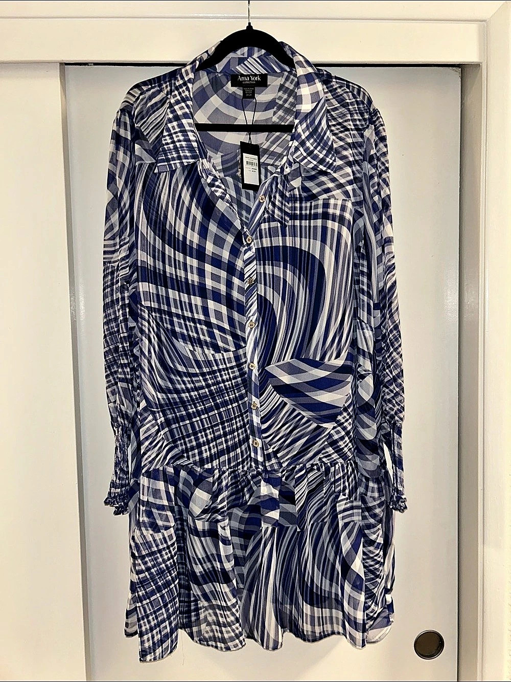Arna York Plaid Mini Dress in Blue & White Plus Size 24 NWT